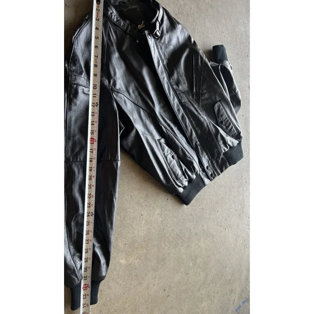 Vintage Reed Leather Black Motorcycle Plaid Lined Jacket Men’s Sz Large 48